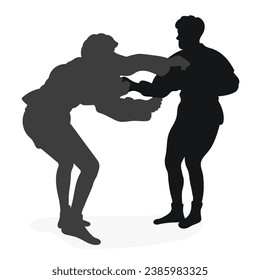 Image of silhouettes sambo athletes in sambo wrestling, combat sambo, duel, fight, fistfight, struggle, tussle, brawl, jiu jitsu. Martial art, sportsmanship