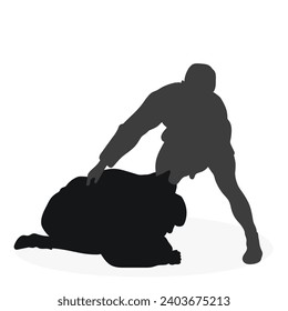 Image of silhouettes sambo athletes in sambo wrestling, combat sambo, duel, fight, fistfight, struggle, tussle, brawl, jiu jitsu. Martial art, sportsmanship