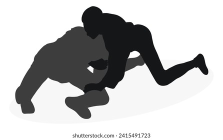 Image of silhouettes sambo athletes in sambo wrestling, combat sambo, duel, fight, fistfight, struggle, tussle, brawl, jiu jitsu. Martial art, sportsmanship