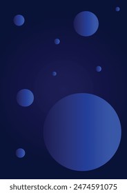 The image is a simple, abstract design with a blue circle and several smaller blue dots on a dark blue background.