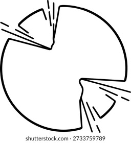 The image is a simple black line drawing on a white background, depicting a circular graph or pie chart with several sections missing. The remaining sections are outlined, and some have short lines radiating from them, possibly indicating data or categories.