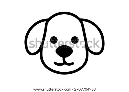The image is a simple, black and white line art illustration of a dog's head. It is rendered in a friendly and cartoonish style, often used as an icon or an emoji.