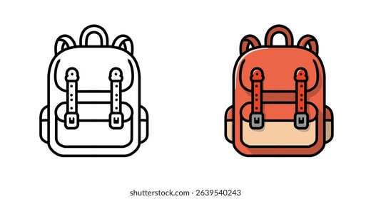 Image of a simple and colorless backpack, with a white background, can be used as an icon or logo.