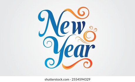 The image is a simple and elegant New Year greeting featuring the words New Year in a stylish colorful font The text is the main focus set against a clean white background for a modern design


