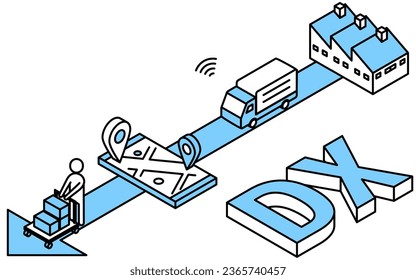 Image simple isometric illustration of logistics and distribution system and DX