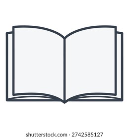 The image is a simple line drawing of an open book. The book is drawn with thick black lines and has two pages that are blank and white. The pages are slightly curved, giving the impression that the book is lying flat. The cover of the book is not decorated.
