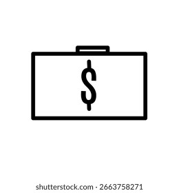 ​La Imagen es un simple ícono de arte lineal de un maletín con un signo de dólar en él, que representa negocios, finanzas o dinero.