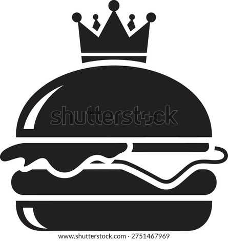 The image is a simple, monochromatic graphic of a hamburger adorned with a crown, set against a clean white backdrop.