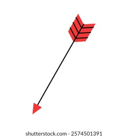  An image of a simple red arrow with black feathers and a black tip. A symbol of love, specially created for Valentine's Day. Suitable for Valentine's cards, cards, web design 