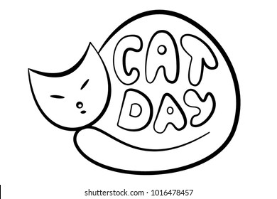 The image of a sitting cat for the holiday of cats.
A simple linear image of a cat with an inscription can be used as a logo.