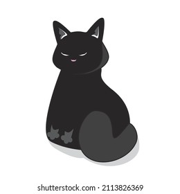 Image of a sitting and dozing black cat