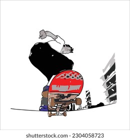 Image of skater doing stunt on his skate board.
Suitable design for postcard, creative arts, t shirt design, sticker design 