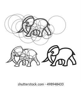Image sketch elephant on the geometry circles vector logo design animal