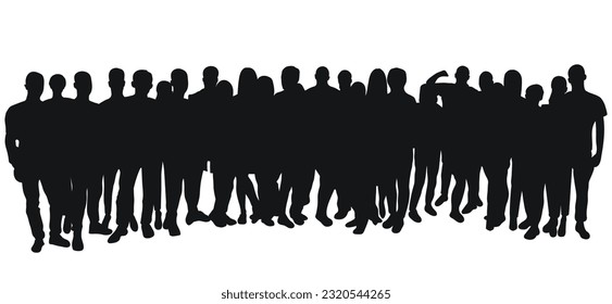 Image sketch outline of the silhouette of the crowd, group of people. Youth, students, business, workers, audience, queue, migration, refugee
