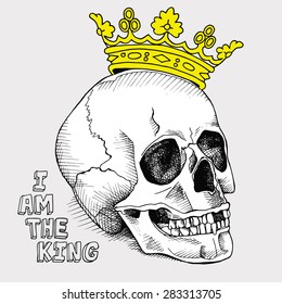 The image of a skull with a crown. Vector illustration.