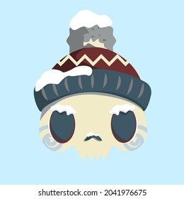 Image of a skull in a cute knitted hat. Winter illustration vector illustration.