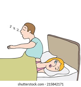 An image of a sleep walking man in bed with his wife.