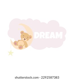 Image of a sleeping bear cub on the moon with stars and a cloud vector image