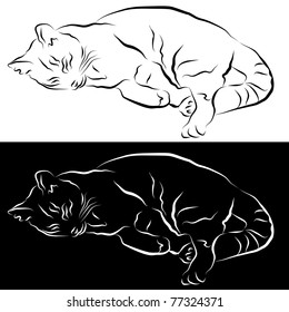 An image of a sleeping cat line drawing.