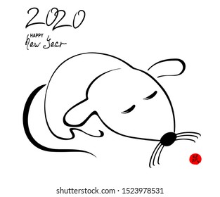 The image of the sleeping rat for the New Year, greeting card on light background. EPS10 vector illustration. (Chinese translation: Zodiac rat) 