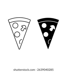 Image of a slice of pizza with melted cheese and toppings. Suitable for menu design, mobile applications, children's games, gastro projects.