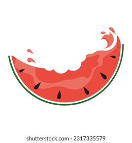 Image of a slice of watermelon. Juicy stylized slice of bitten watermelon. Vector image, icon, background, cartoon style, flat image.