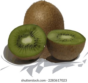 image of sliced ​​ripe kiwi fruit isolated on white and gray background
