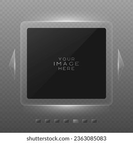 Image slider. Glass glossy slider for media. Web Player Vector Illustration