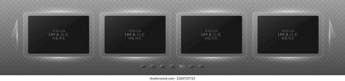 Image sliders. Glass glossy slider for media. Web Player Vector Illustration
