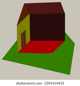 image of a small floating house with a green house yard 