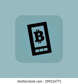 Image of smartphone with bitcoin symbol in square, on pale blue background