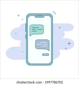 Image of a smartphone in doodle style. Messaging. Mobile device. Chatting. Idea for banner, landing. 