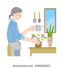 Image of a smiling senior woman enjoying gardening (active seniors)