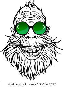 Image of smiling Yeti in green round sunglasses.