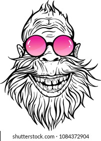 Imagen de Yeti sonriente en gafas de sol redondas de rosa.