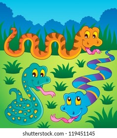Image with snake theme 1 - vector illustration.