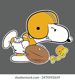 The image of Snoopy dog ​​holding a football has been drawn into a vector