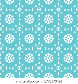 La imagen de copos de nieve y árbol de Navidad. Patrón vectorial de Navidad para su diseño