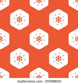 Image of snowflakes in white hexagon, repeated on orange background