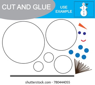 Image of snowman. Cut and glue. Educational game for children.