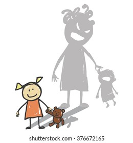 Image for social advertising against child abuse. Girl with teddy bear.