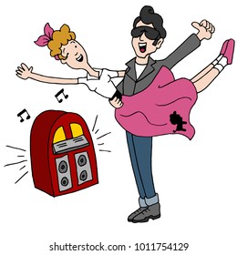 An Image Of A Sock Hop Rock And Roll 1950s Dancing Couple.