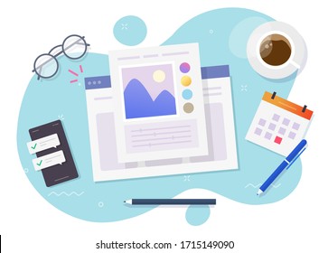 Image software photo editor online vector above designer workplace table desk or artist desktop picture creating and digital drawing program top view flat cartoon, concept of photographer studio