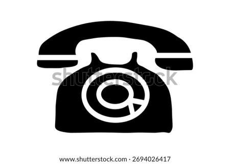 The image is a solid black silhouette of a vintage rotary phone set against a white background. The entire phone, including the handset and the main body, is filled with solid black.