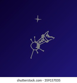 Image space satellite in orbit sketch stars. Doodle style