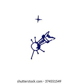 Image space satellite in orbit sketch stars. Doodle style