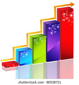 An image of a sparkling 3d bar chart with arrow.