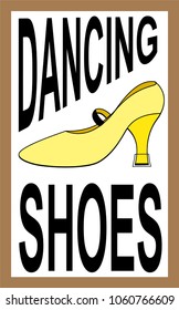 
Image of specialized footwear for sports ballroom dancing. Heel protection. Female shoe. flat design. Isolated object. Black inscription.