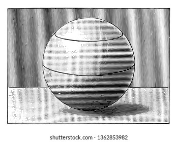 The image of a sphere or ball with parallel arcs, vintage line drawing or engraving illustration.