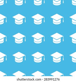 Image of square academic cap, repeated in straight lines on blue background